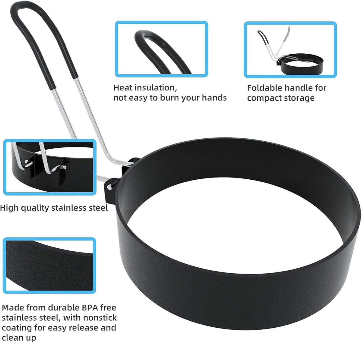 Stainless Steel Egg Rings for Frying Eggs（4 Pack） - 3.5" Round Non Stick Griddle Rings with Oil Brush, Egg Sandwich/Pancake/Cooking Molds, Breakfast Maker Accessories & Egg Separator