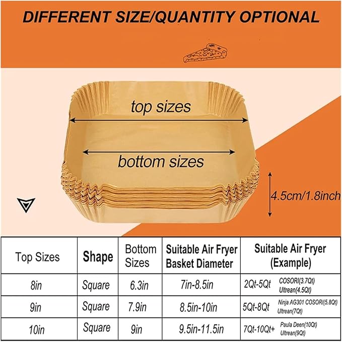 Large Air Fryer Disposable Paper Liners Nonstick 23cm Oven Airfryer Parchment Baking Paper ，Compatible For Ninja，Compatible For COSORI ，Grill Cooking Basket(23cm square,300 Pcs)