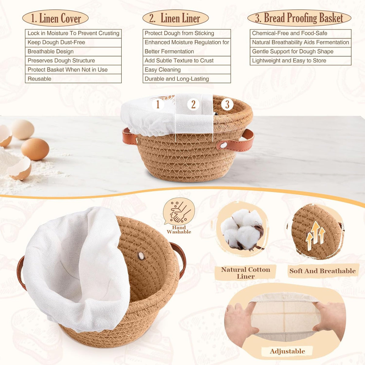 Bread Proofing Basket, 5 Inch Mini Bread Basket Set of 6, Sourdough Bread Baking Supplies, Sourdough Starter Kit, Sour Dough Starter Kits, Baking Gifts for Women, Sourdough Proofing Basket