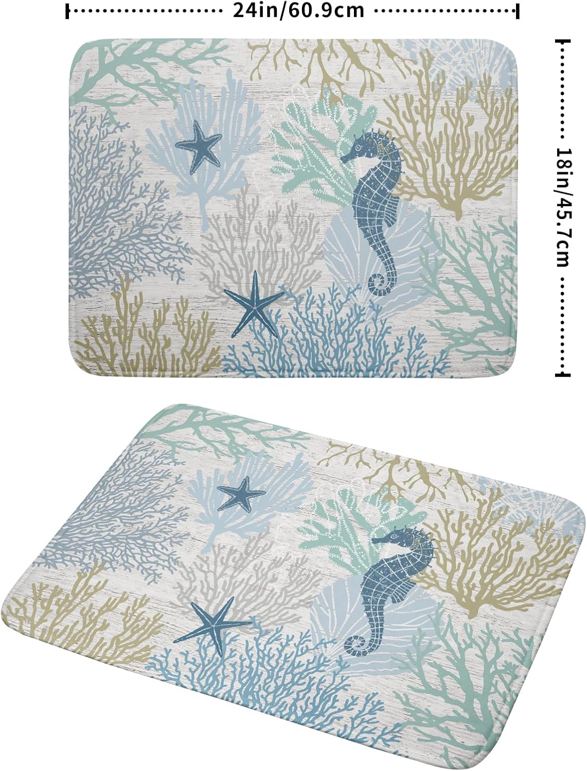 Blue Coral Dish Drying Mat Coastal Starfish Dishes Pad Hanging Drainer Mats Reversible Absorbent Kitchen Counter Protector 18x24 Inch