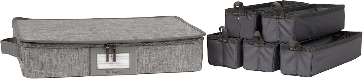 Covermates Keepsakes Flatware Storage Box - Stackable - Reinforced Handles - China Storage, Grey Heather