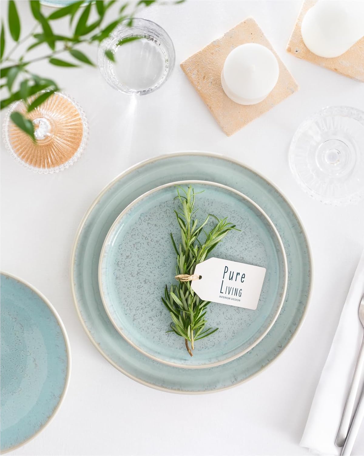 32 Piece Dinnerware Sets for 8 - Modern Style Stoneware Dinnerware Set - Scratch Resistant, Dishwasher Safe Plates and Bowls Sets Ceramic, Dish Set, Bowl and Plate Set - Beige and Blue…