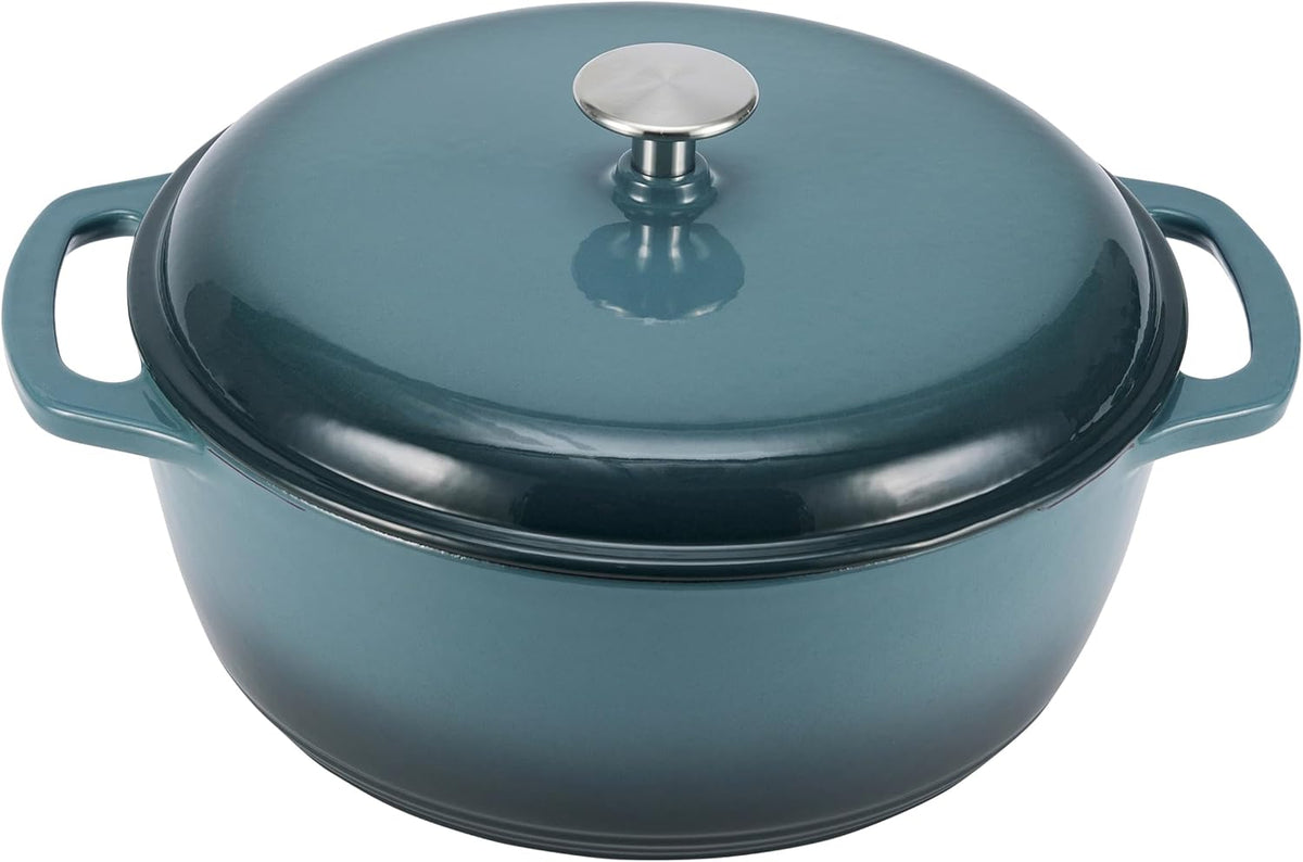 Amazon Basics Cast Iron Dutch Oven Pot with Lid, Enameled, Round, Dual Handles, Heavy-Duty, Large, 7.3-Quart, Gray