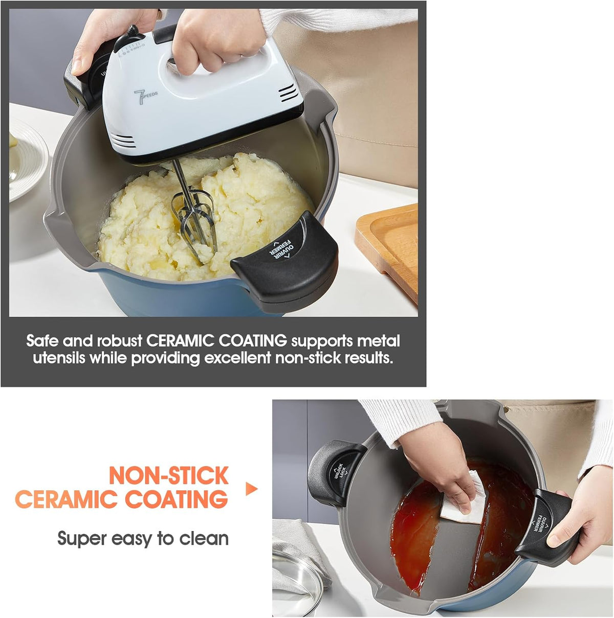ACTIV CUISINE 8.5qt Pasta Pot with Strainer Lid, Cast Aluminum Stockpot Multipot, Nonstick Ceramic Coating make Cleanup easy with Tempered Glass Lid, Dishwasher Safe, Induction, Blue