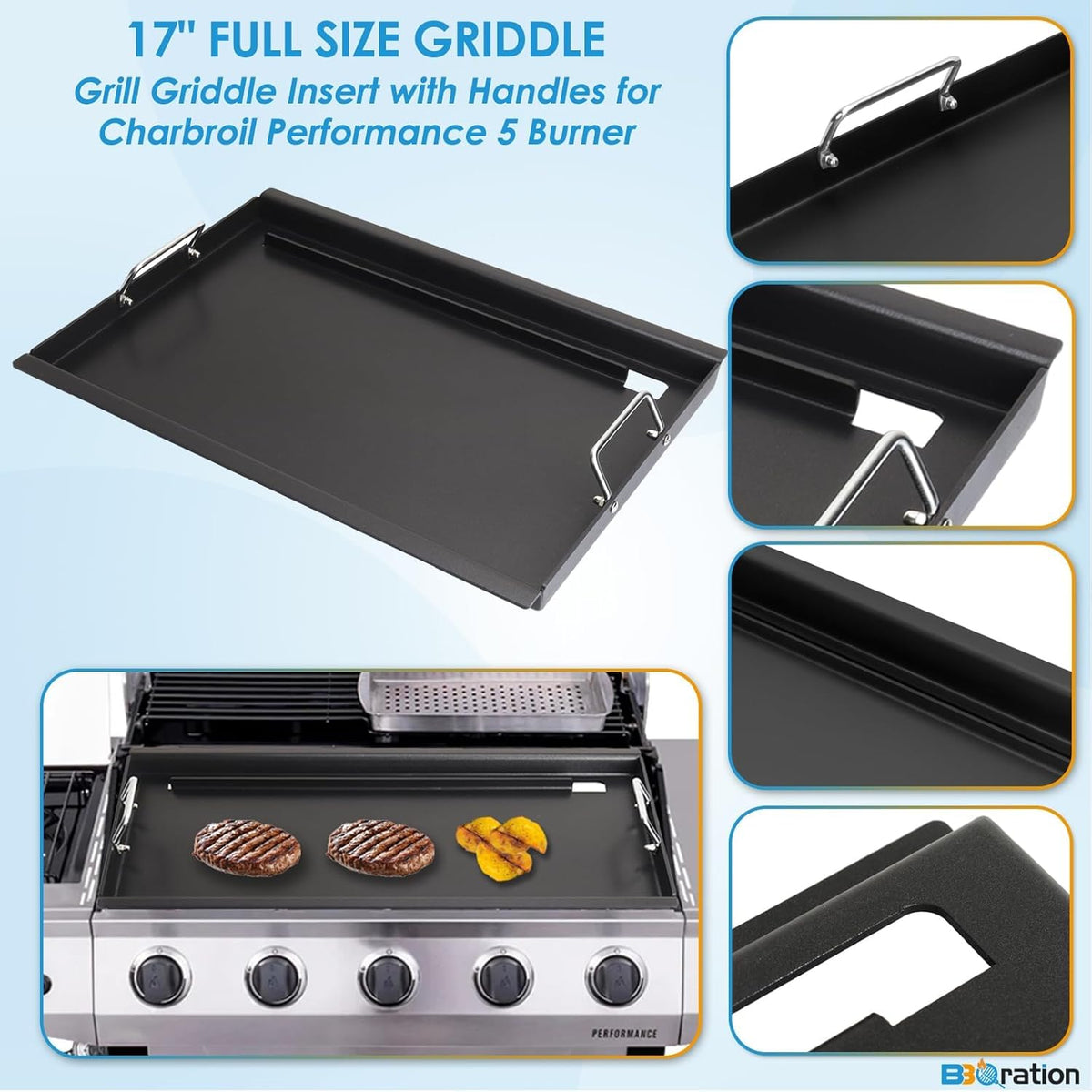 17" Griddle Insert Parts for Charbroil Performance 5 Burner 463448021 463449021 463450022 463451022 Full Size Griddle for Charbroil Grill Replacement Parts G426-0004-W1 G426-0005-W1