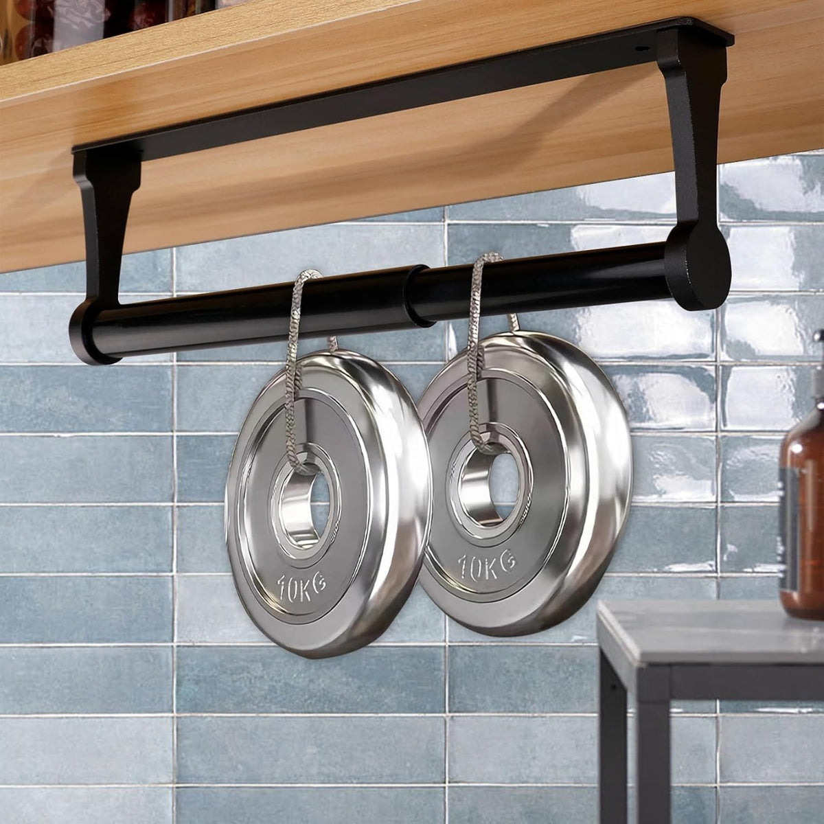MONEER Paper Towel Holder Under Cabinet, Paper Towel Holder, Aluminum Alloy Kitchen Towel Holders, Self Adhesive Kitchen Roll Holder for Kitchen, Bathroom, Living Room (Black)