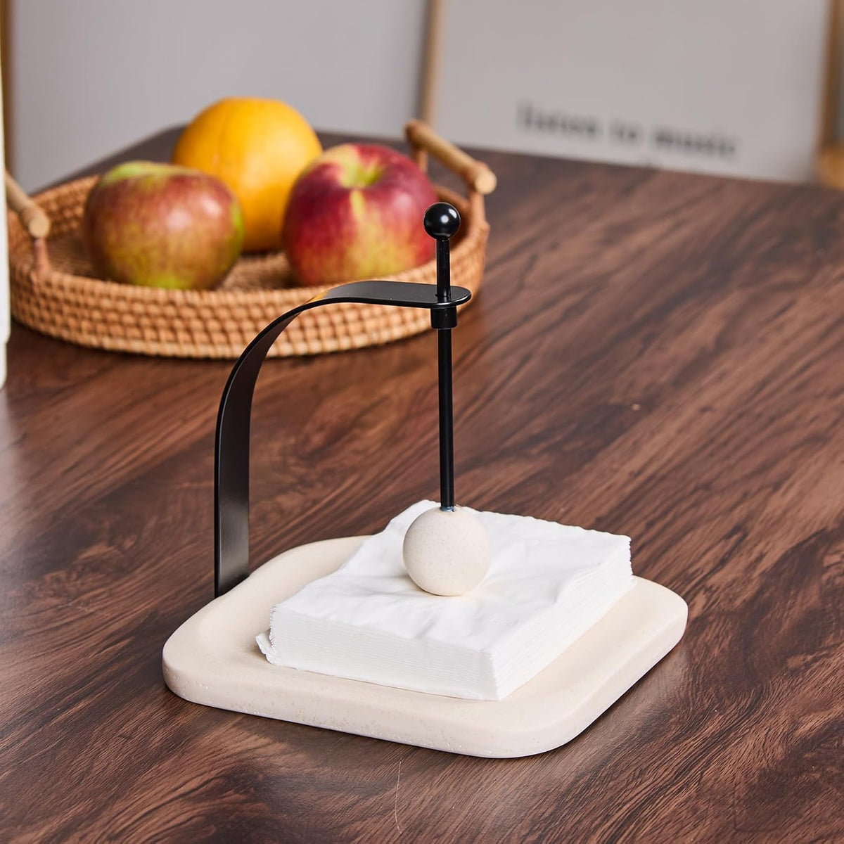 Beige Sand Stone Napkin Holder - Decorative Square Paper Napkin & Towel Holder for Kitchen, Restaurant, Bathroom - Durable Resin Table Organizer - Stylish Home Gift