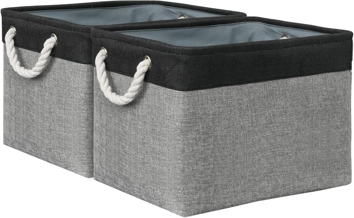 TcaFmac Organization and Storage Basket for Shelves - 16x12x12 inch Large 2 Pack Collapsible Storage Boxs for Organizing, Fabric Storage Cubes for Closet Cloth Toy Books Kids(Black&Grey)