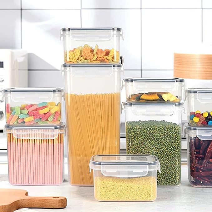 24 Pack Airtight Food Storage Containers with Lids, Plastic Kitchen and Organization Canisters for Cereal, Flour and Sugar, BPA Free, Includes Spoons, Labels and a Pen