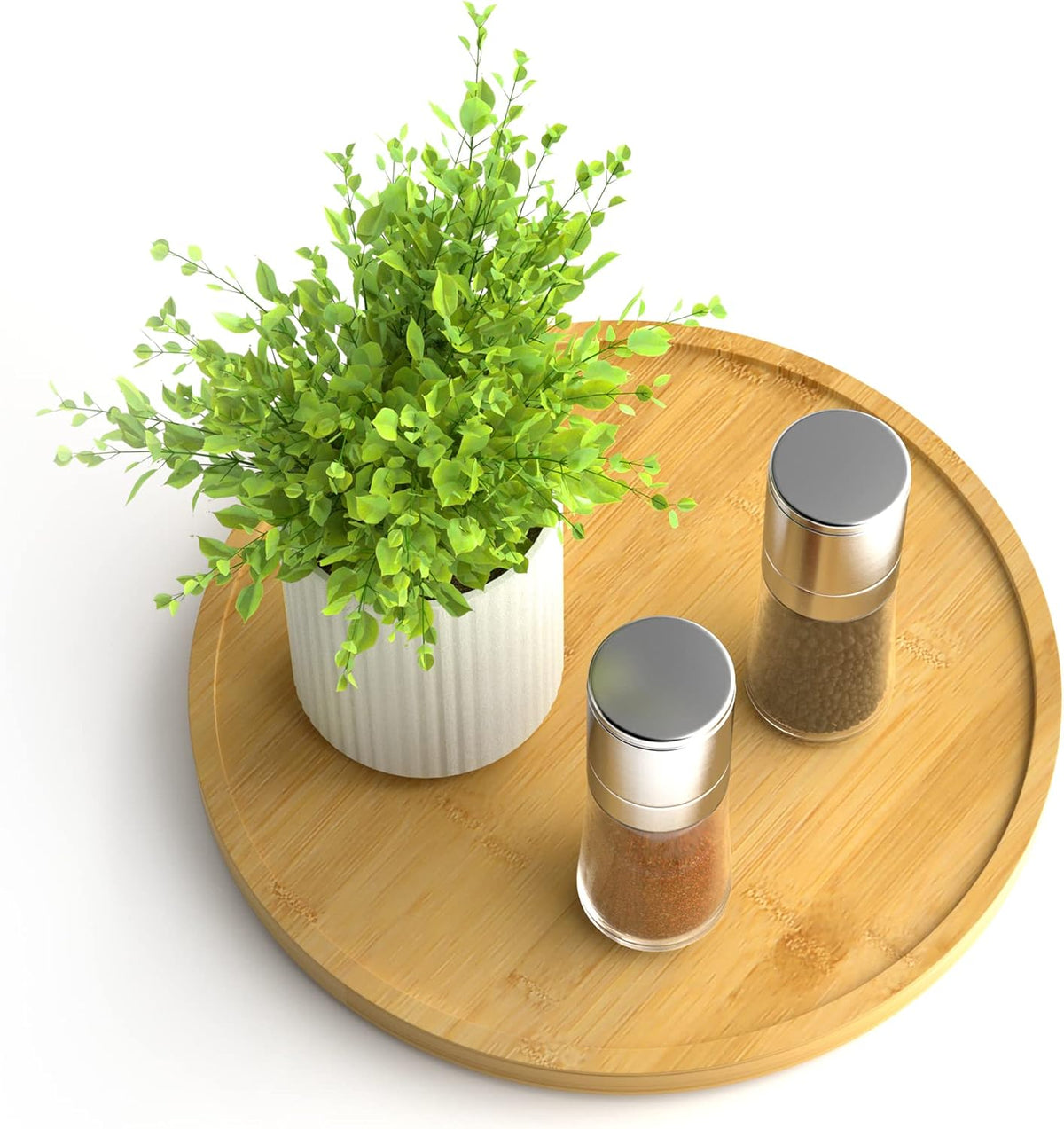 Lazy Susan Organizer Homerays 9 Inch Non-Skid Bamboo Lazy Susan for Kitchen Rotating Spice Rack for Kitchen Cabinet, Wood Turntable for Kitchen Countertop Organizer