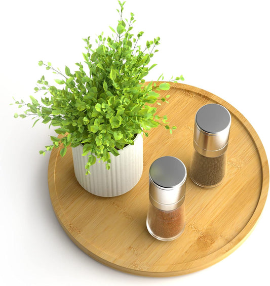 Lazy Susan Organizer Homerays 9 Inch Non-Skid Bamboo Lazy Susan for Kitchen Rotating Spice Rack for Kitchen Cabinet, Wood Turntable for Kitchen Countertop Organizer