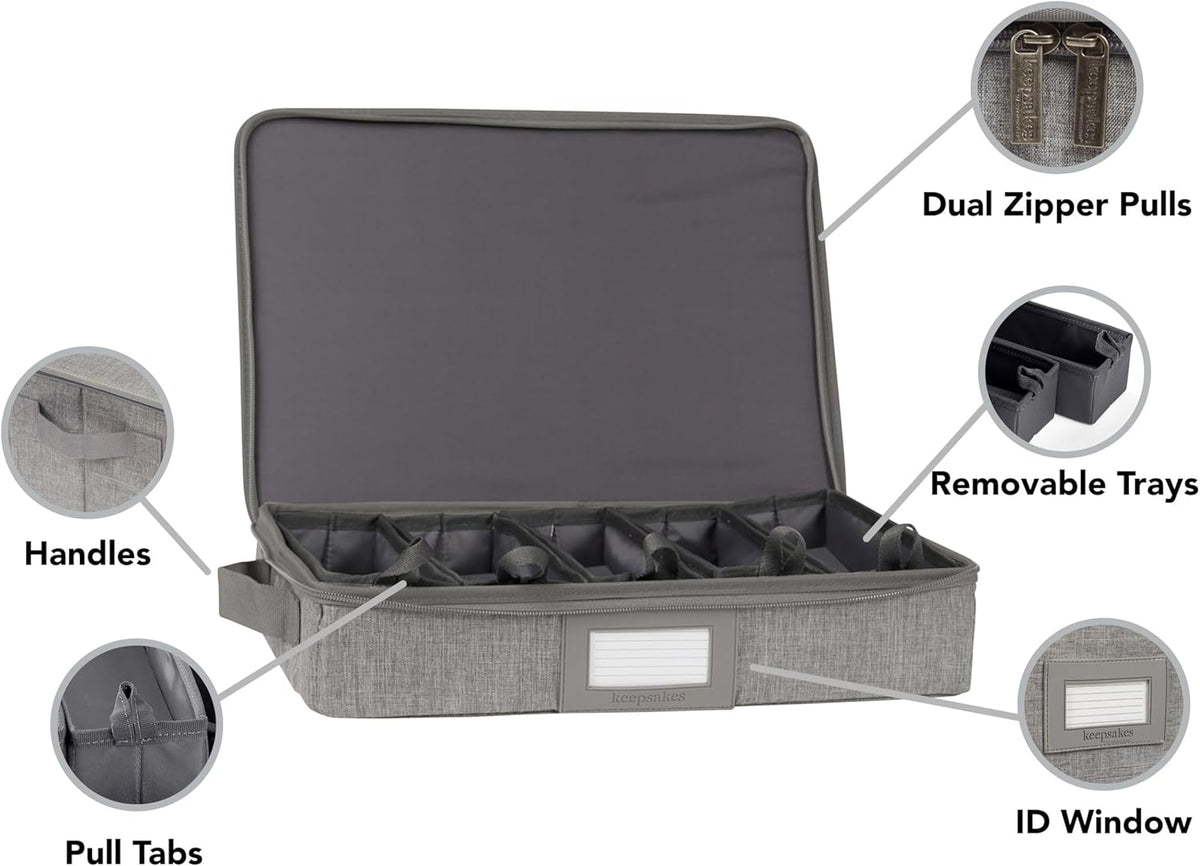 Covermates Keepsakes Flatware Storage Box - Stackable - Reinforced Handles - China Storage, Grey Heather
