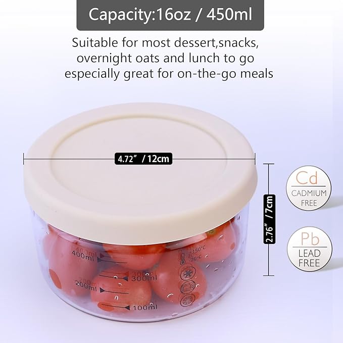 16 oz Glass Food Storage Containers - Clear, Meal Prep Containers, Freeze Bowls, Microwave Safe (2pcs)