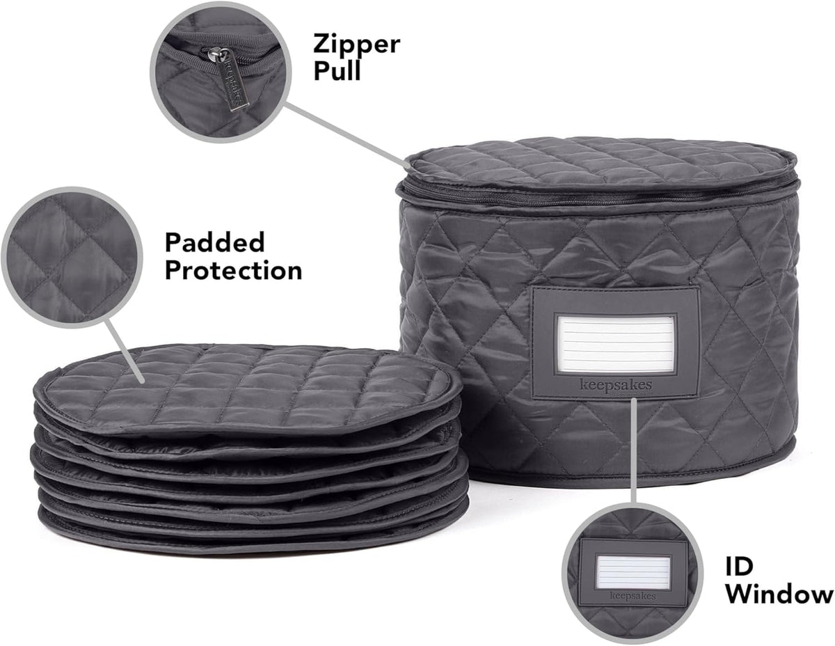 Covermates Keepsakes - Dish Storage - Padded Protection - ID Window - Stain Resistant - Machine Washable - China Storage, Slate