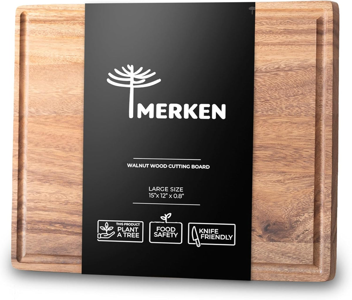 Premium Walnut Wood Cutting Board – Large End Grain Butcher Block – Reversible Chopping Board with Juice Groove – For Meat, Cheese, Veggies, Charcuterie – Knife Friendly Kitchen Essential