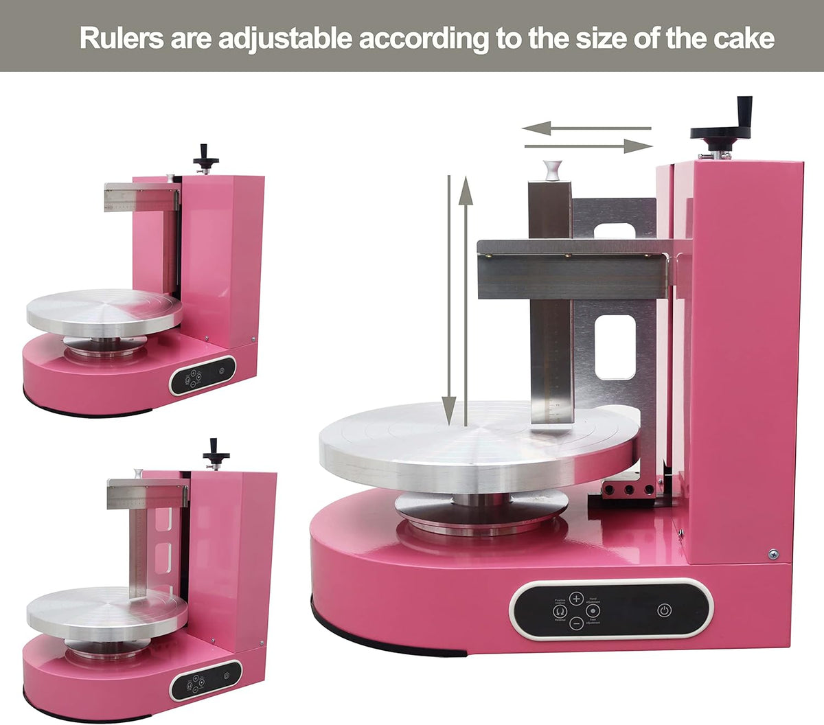 TECHTONGDA Cake Decorating Coating Machine Cream Spreading Automatic Frosting Turntable with Graduated Scraper 60-320RPM Rotating Speed for 4-12inch Cakes Pink