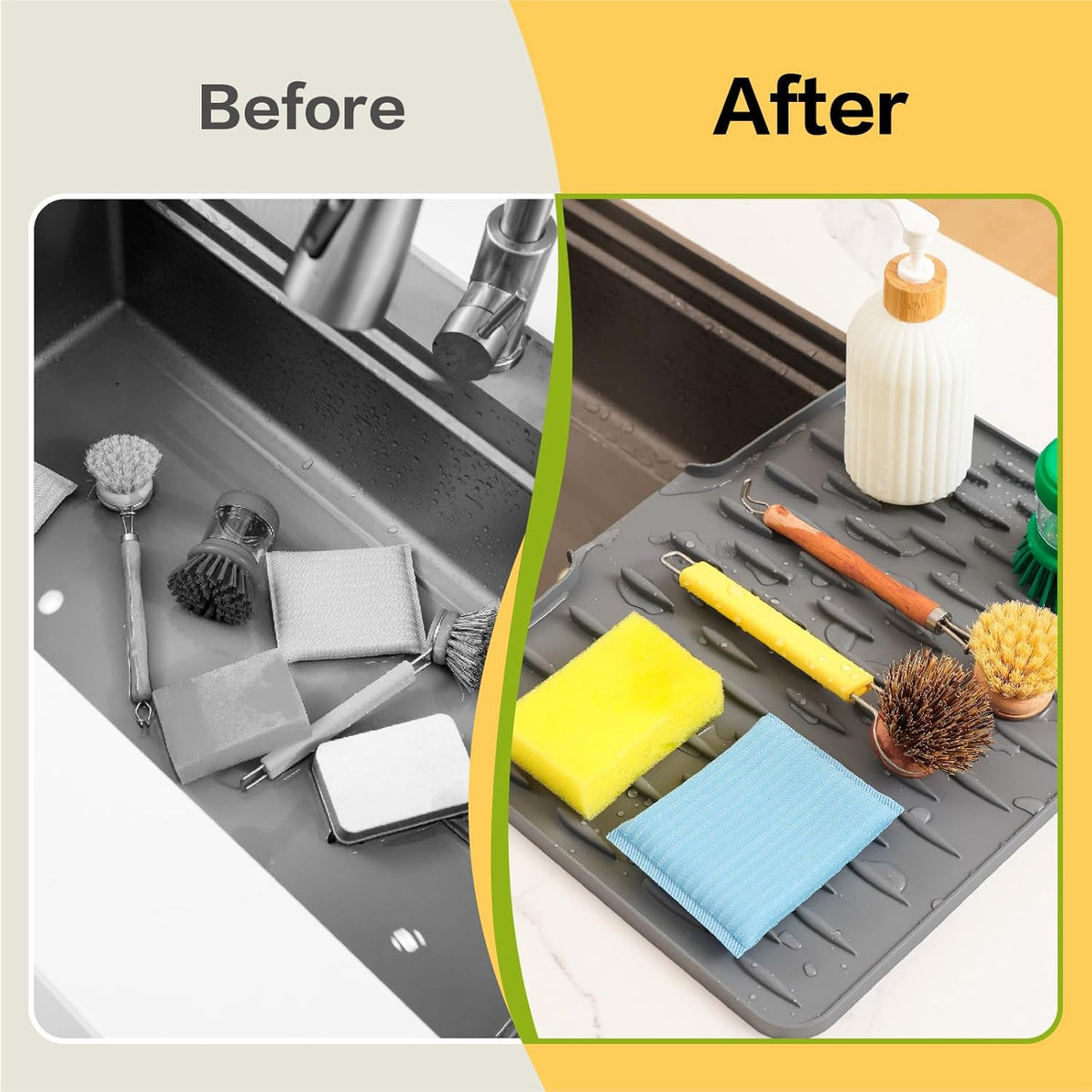 CHIKILLA Silicone Dish Drying Mat for Kitchen Counter, Fast Drainage Design for Vegetables Fruits, Heat Resistant, Non-Slip , Dishwasher Safe – 15.7x13 inch Graphite Gray