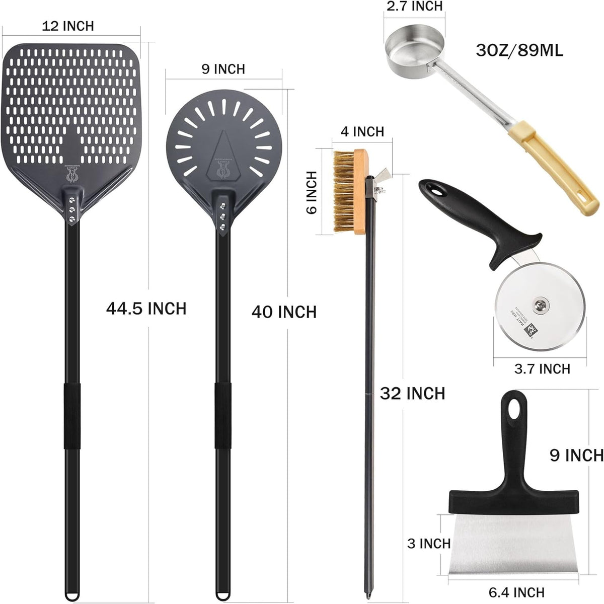 12-inch Hard Anodized Aluminum Pizza Spatula，Set Of 6 Commercial Pizza Oven Utensils, pizza Peel for Indoor & Outdoor Pizza Ovens, Pizza Oven Accessories