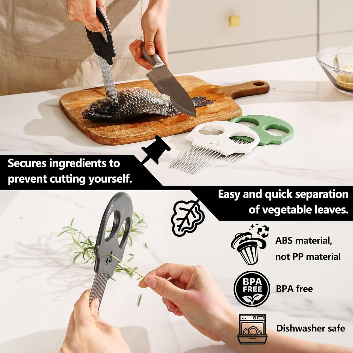 Stainless Steel Onion Cutter – Multi-Function Vegetable Cutter & Herb Stripper for Avocados, Eggs, Tomatoes, Potatoes (Black)