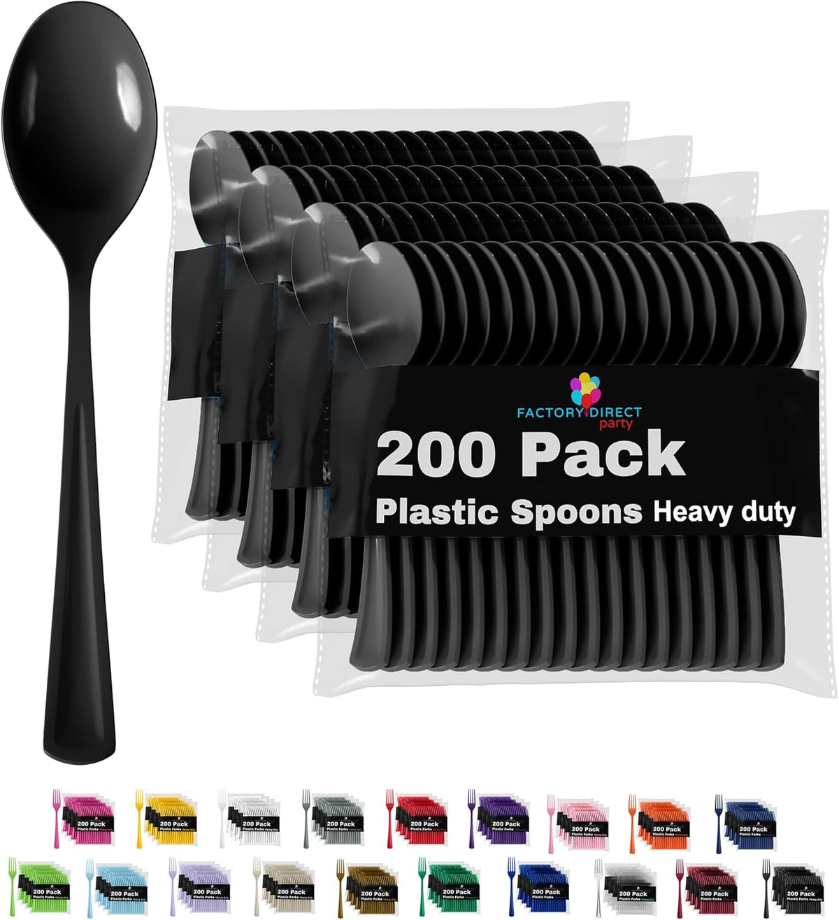 Black Plastic Spoons 200 Pcs Black Spoons Disposable Utensils Heavy Duty Plastic Cutlery Set Disposable Cutlery Sets Flatware Sets Silverware Set Party Supplies & Party Tableware Party Solids