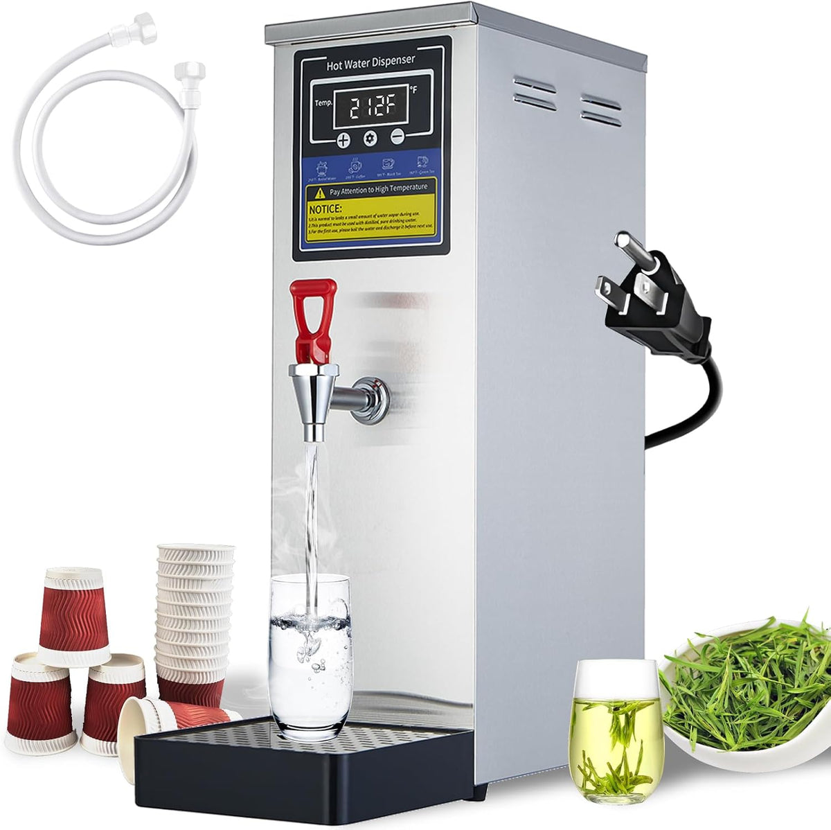 Commercial Hot Water Dispenser Stainless Steel Commercial Water Boiler 1600W Quick Heating 6.6 Gallons/Hour Output Commercial Water Machine for Office, Café, Tea, Catering