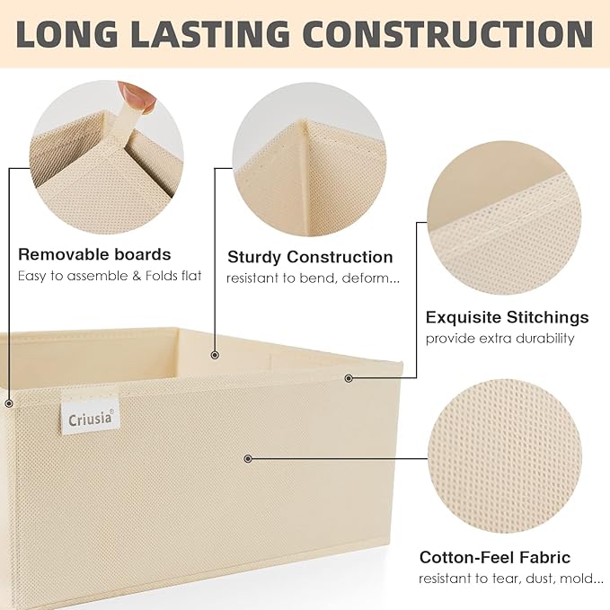Criusia Drawer Organizer Clothes, 8 Pack Underwear Drawer Organizer, Foldable Cloth Storage Box Closet Organizers and Storage for Clothes, Socks, Scarves, Ties (Beige)