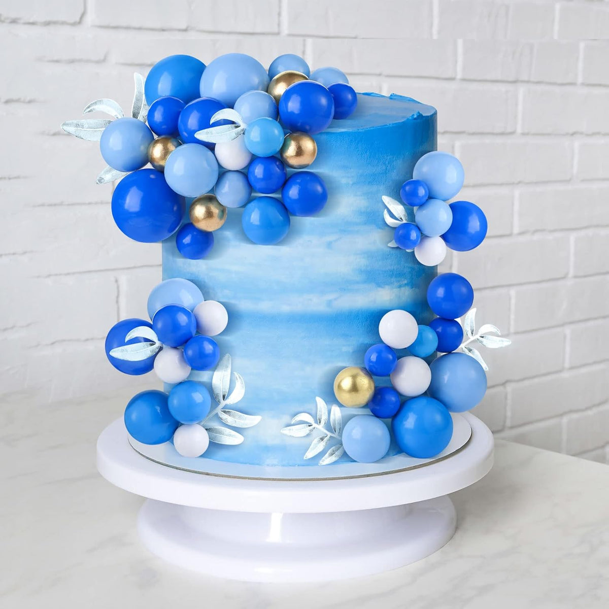 108 Pcs Balls Cake Topper DIY Cupcake Insert Foam Balloons for Cake Baking Wedding Anniversary Birthday Decoration(Assorted Blue, White, Gold,Multi Sizes)