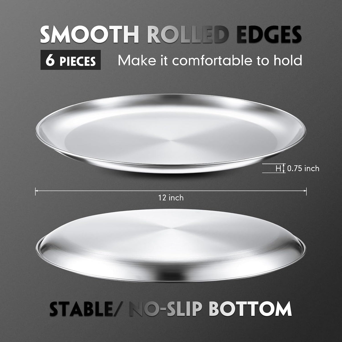 Thenshop 6 Pieces 12 Inch Pizza Pans Bulk Stainless Steel Sets Round Bakeware Pizza Trays for Oven Kitchen Baking Home Restaurant Safe Sturdy Reusable Easy Clean