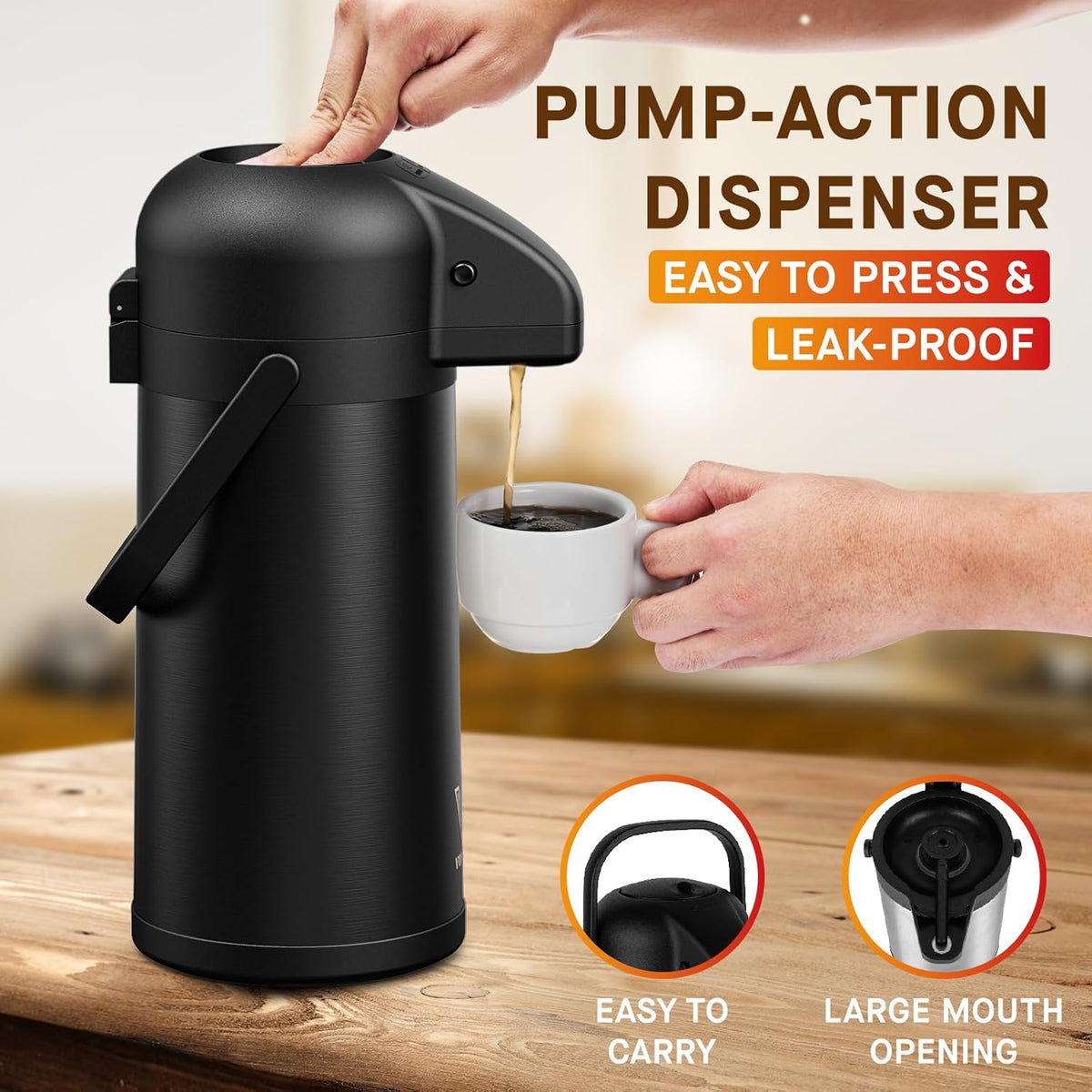 Airpot Coffee Carafe for Keeping Hot - 85 OZ/ 2.5L Coffee Dispenser with Pump - Insulated Stainless Steel thermal carafe for Hot Drinks Water Tea Chocolate - Hot Beverage Dispenser for Parties