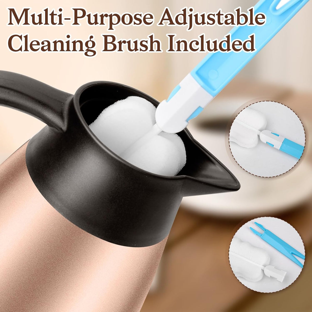 1 PCS 68 OZ Thermal Coffee Carafe, Insulated Stainless Steel Coffee Carafe Double Walled Vacuum Thermal Pot Flask with Brushes Thermos for Keeping Hot Coffee Tea Home and Office (Gold）