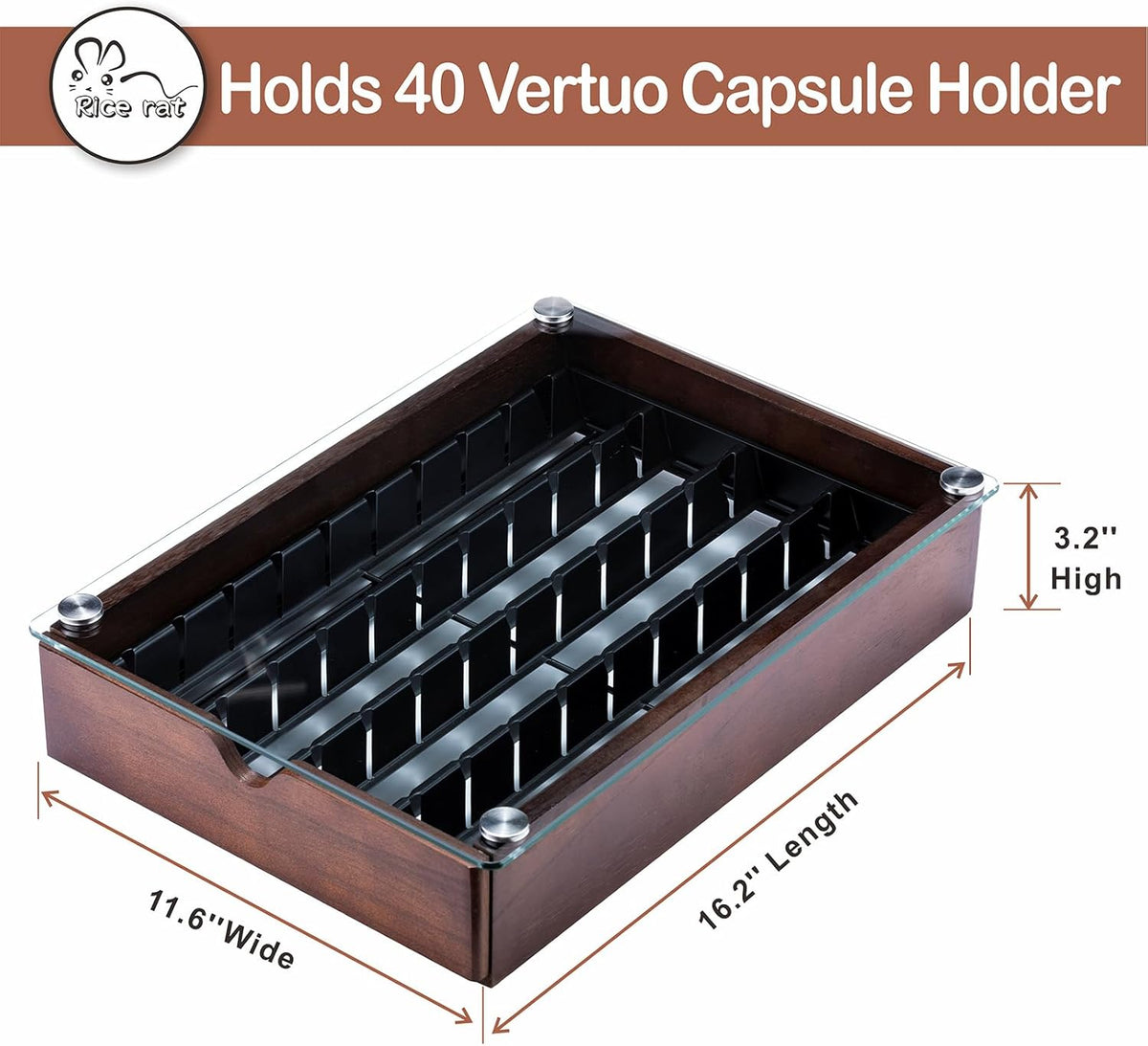 Nespresso Pod Holder Vertuo Pod Drawer With Glass For Cabinet Vertuoline Pod Storage Rack For Counter (40 Pods)