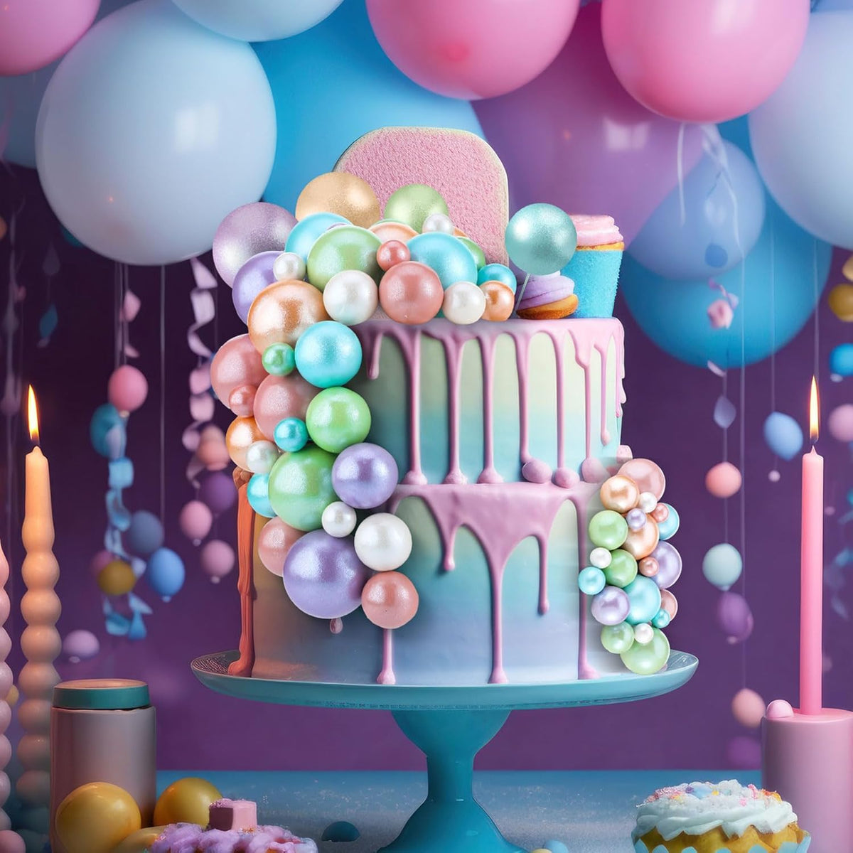 108 Pcs Balls Cake Topper DIY Cupcake Insert Foam Balloons for Cake Baking Wedding Anniversary Birthday Decoration(Gold,Yellow,Green,White,Blue,Purple,Multi Sizes)