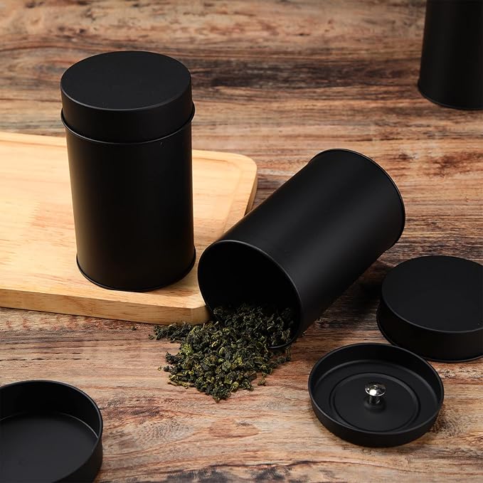Zopeal 6 Pack Metal Tea Tin Canister with Airtight Double Lids 16 oz Round Tin Can with Lid Double Sealed Small Kitchen Container for Loose Tea Storage Coffee Sugar Candy Herbs and Spices