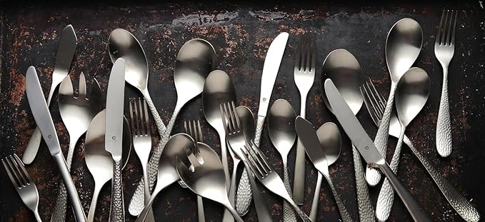 Matte Silverware Set, 18/10 Stainless Steel Satin Flatware, Modern Brushed Finish Cutlery, Dishwasher Safe & Durable, Built to Last (40-Piece, Sleek)