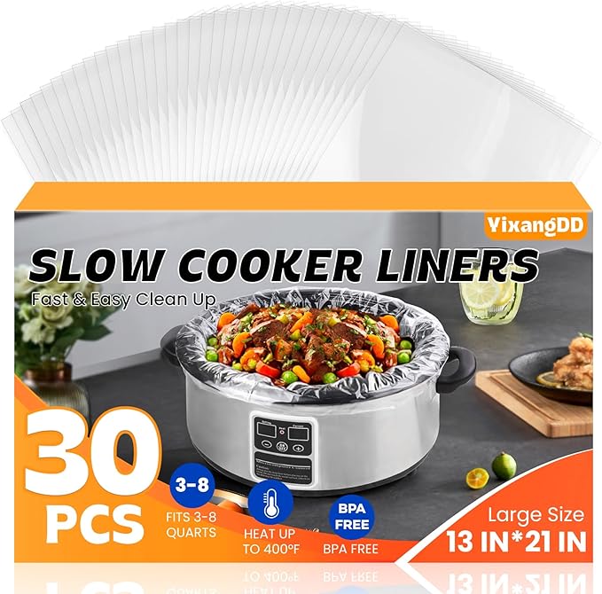 30 Pack Slow Cooker Liners, Large Size 13"x 21" Cooking Bags Disposable Pot Liners, Plastic Slow Cooker Bags Fits 3-8 Quarts, BPA Free, Suitable for Oval & Round Pot