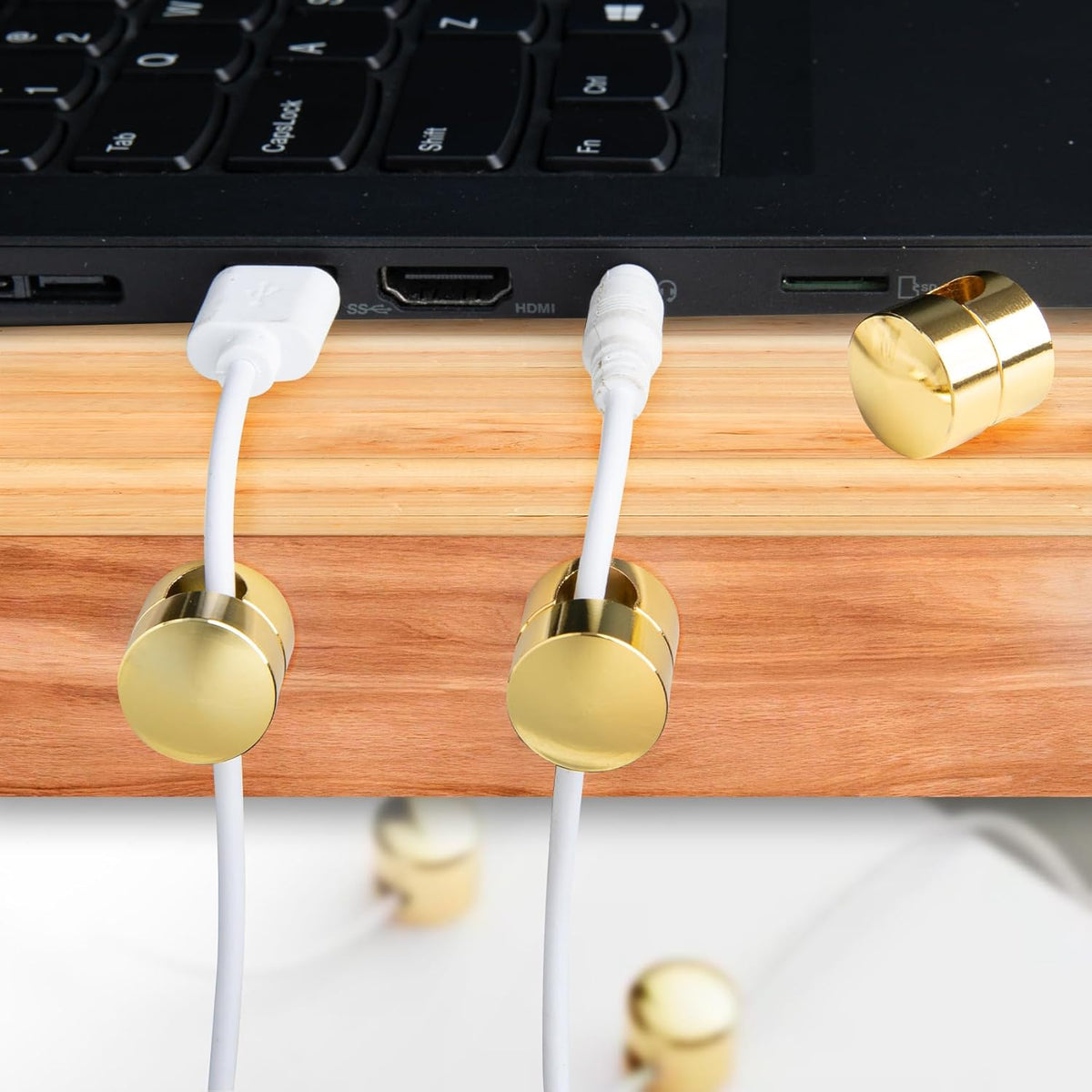 3 Sets Charger Holders for Cords, Gold Adjustable Cable Anchor Holders, Adhesive Metal Cord Clips, Cable Management Wire Organizers for Desk, Office, Nightstand