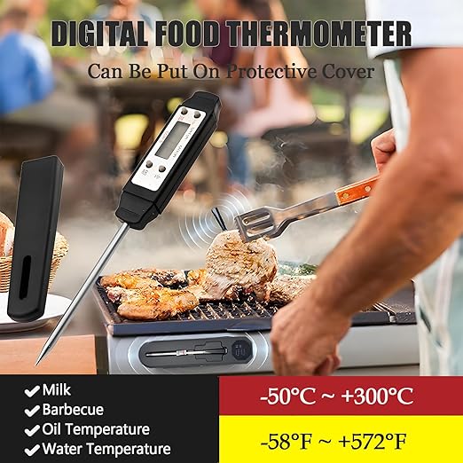 Meat Thermometer - Digital Food Thermometer for Cooking Kitchen - Automatic Calibration Pen Style Electronic Pocket Thermometer for Water Temperature, Barbecue (Black)