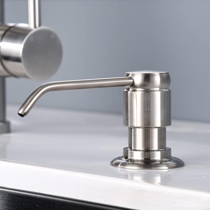 GAGALIFE Soap Dispenser for Kitchen Sink (Brushed Nickel) and Extension Tube Kit, Complete Brass Head, 40" Silicone Tube Connect to The Soap Bottle Directly, Say Goodbye to Frequent Refills