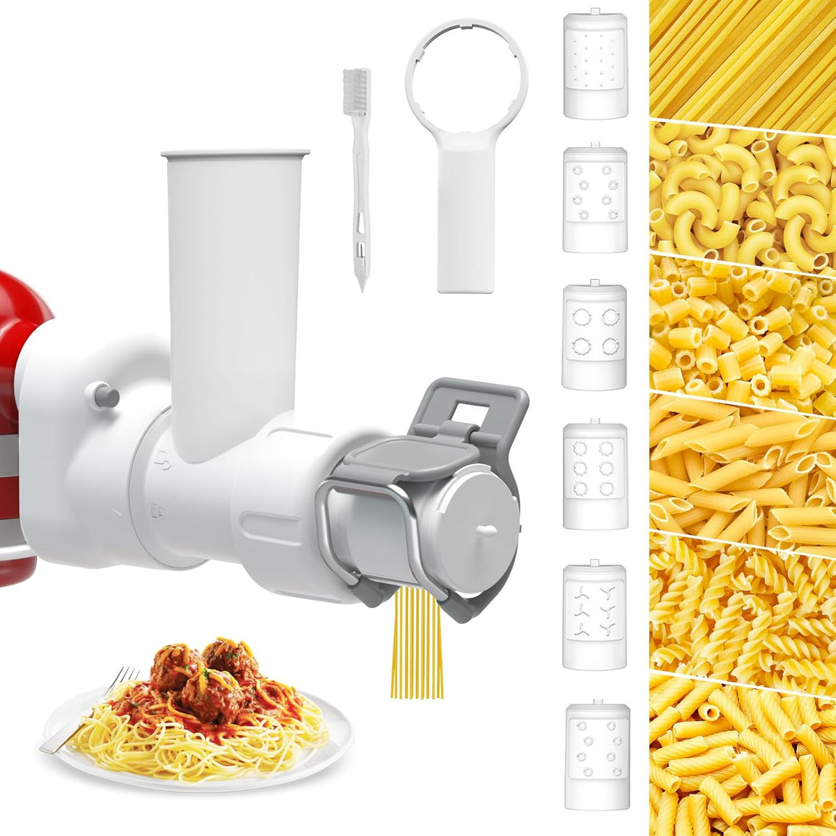 Pasta Maker Attachment for Kitchenaid Stand Mixer with 6 Different Shapes of Pasta Outlet, Durable Kitchenaid Accessories and Attachments, Dishwasher Safe