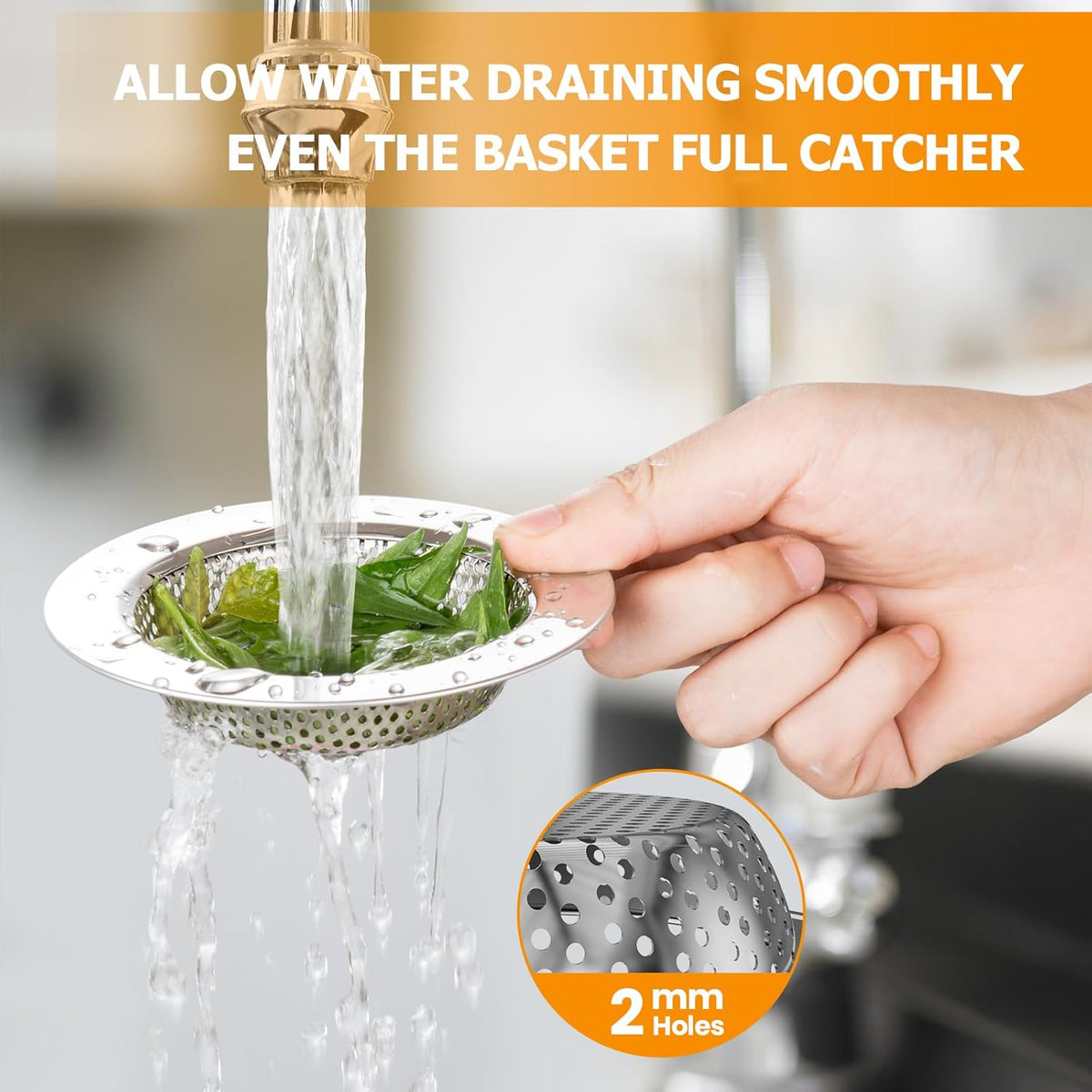 2PCS Kitchen Sink Stopper and Kitchen Sink Drain Strainer, Drain Catcher and Drain Cover for Kitchen Sink, Drainer for Standard 3-1/2 Inch Garbage Disposal Sink Drain