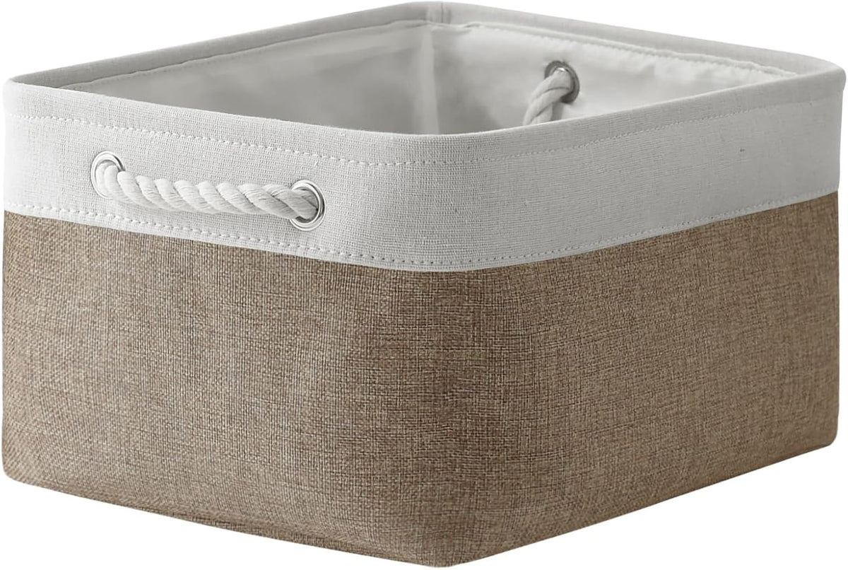 TheWarmHome Storage Basket for Organizing- 15.7x11.8x8.2 inch 1 Pack Fabric Storage Cubes for Shelves Organizer Book Gift Laundry Box Cloth Toy (Whiet & Khaki)