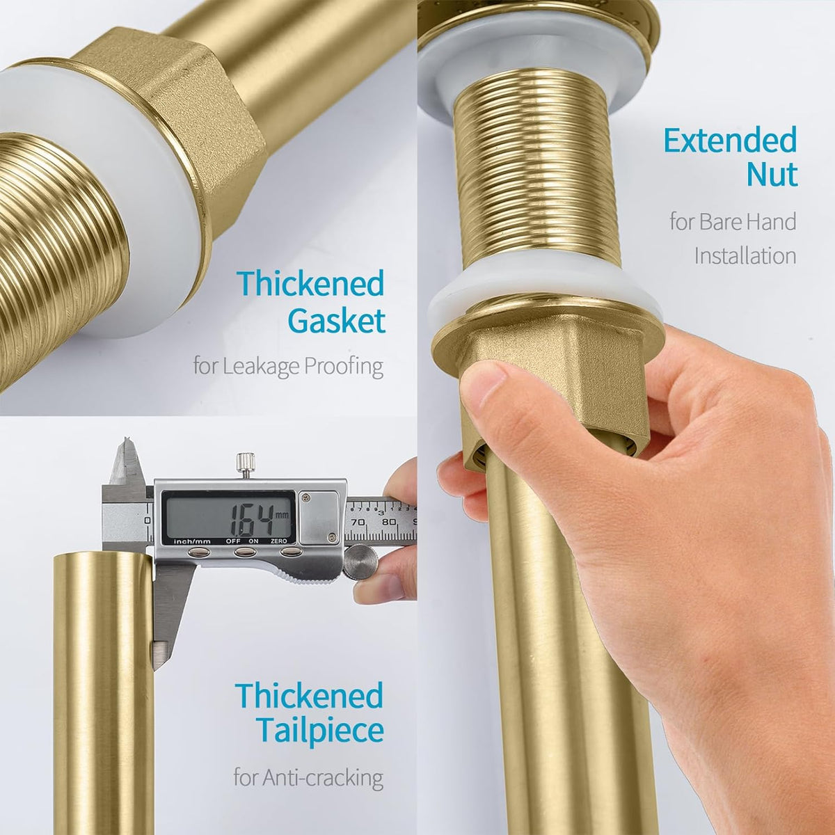 KAIYING Pop Up Drain, Bathroom Sink Drain Stopper, Vessel Sink Drain Assembly with Detachable Basket Stopper, Anti-Explosion and Anti-Clogging Drain Strainer (NO Overflow, Brushed Champagne Gold)