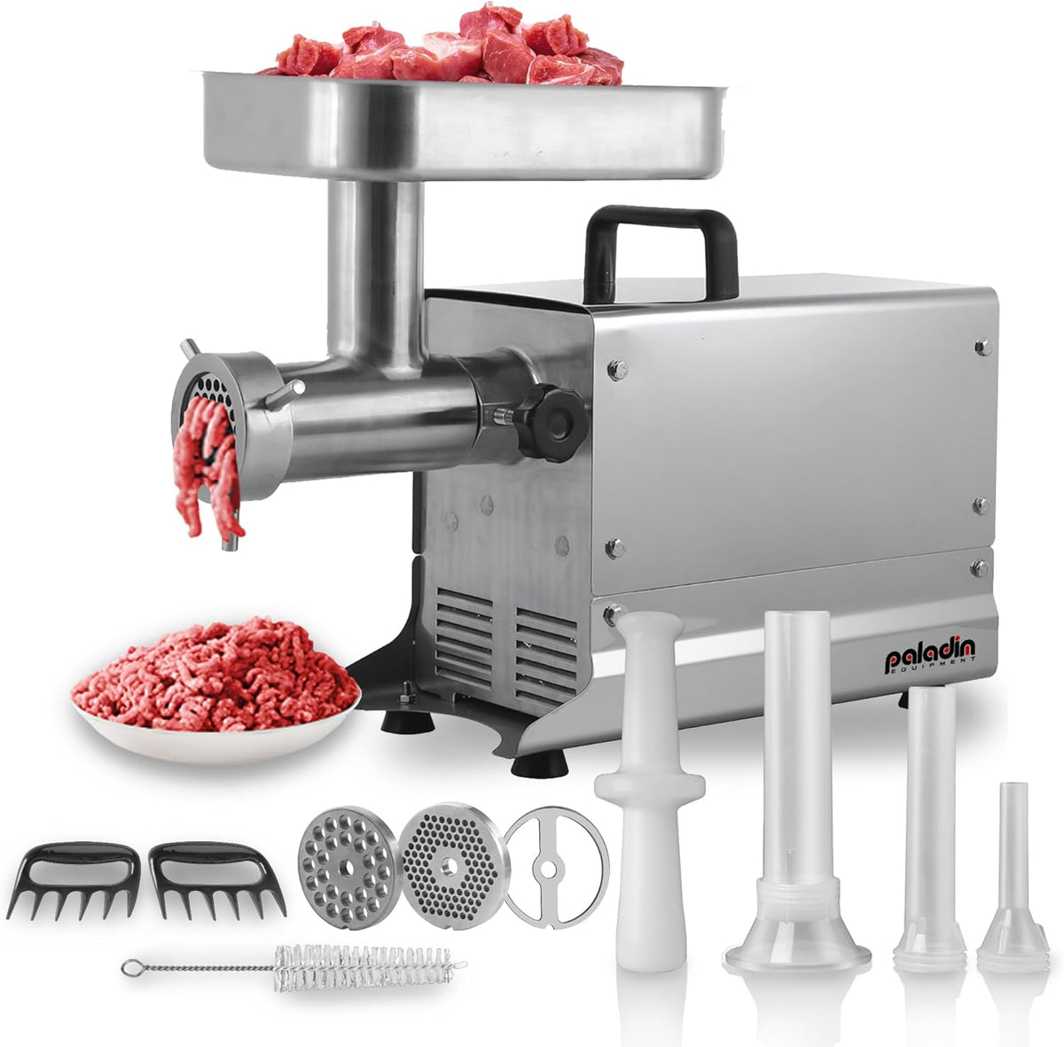 #5 Commercial Stainless Steel Electric Meat Grinder Machine, 240lbs/h, 0.4HP Heavy Duty Meat Grinder with Sausage Stuffer for deer processing, Pet Food, Heavy Use