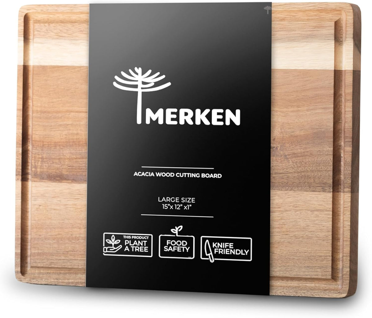 Premium Acacia Wood Cutting Board – Large End Grain Butcher Block – Reversible Chopping Board with Juice Groove – For Pizza, Meat, Veggies, Charcuterie – Knife Friendly Kitchen Decor