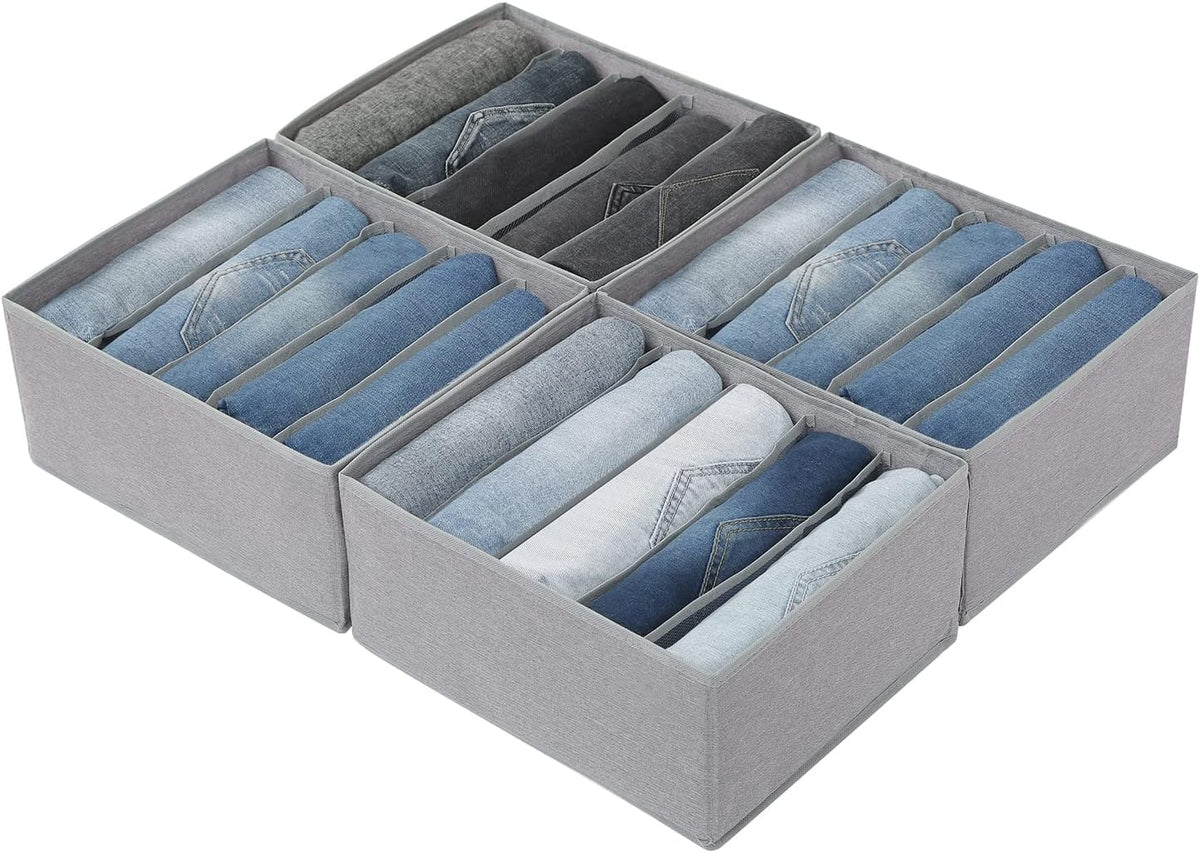 Qozary Pants Jeans Organizer for Closet, 4 Pack Drawer Organizers for Clothing, 5 Grids Wardrobe Clothes Storage for Deep Drawer, T-Shirts, Legging, Short