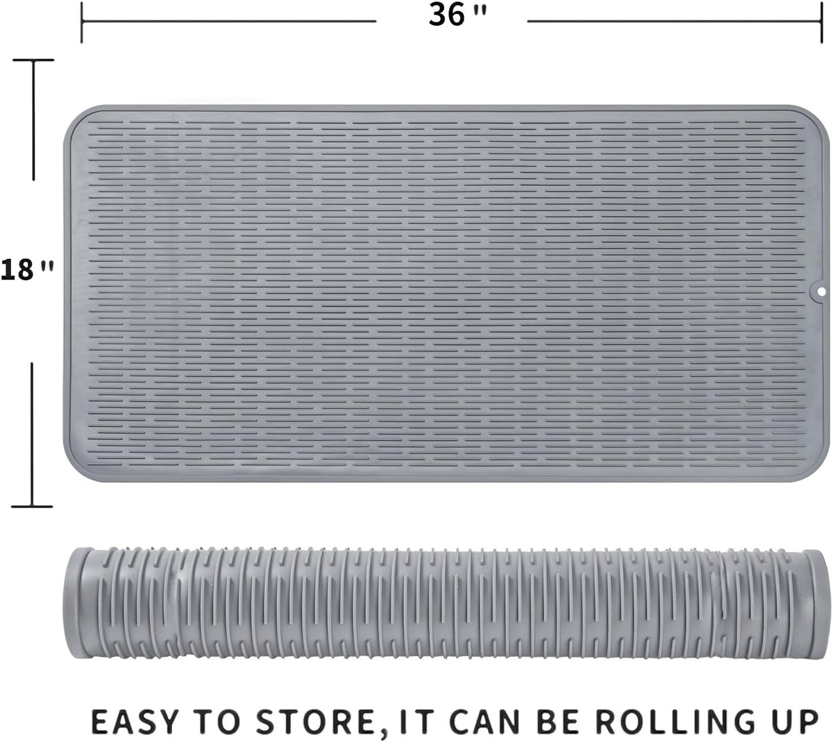 Silicone Dish Drying Mat for Multiple Usage,Easy clean,Eco-friendly,Heat-resistant Silicone Mat for Kitchen Counter or Sink,Refrigerator or Drawer Liner Grey 5XL 36inches x 18inches