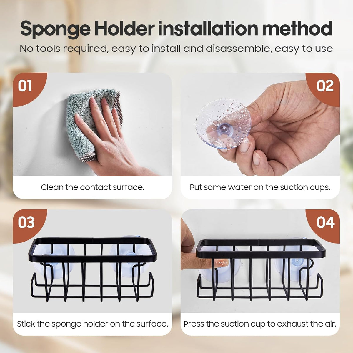 Kitchen Soap Dispenser Set with Instant Dry Tray & Sponge Holder,16 Oz Hand and Dish Soap Amber Glass Dispenser Set,Stainless Steel Pump,Waterproof Labels,Luxury Soap Bottle for Bathroom