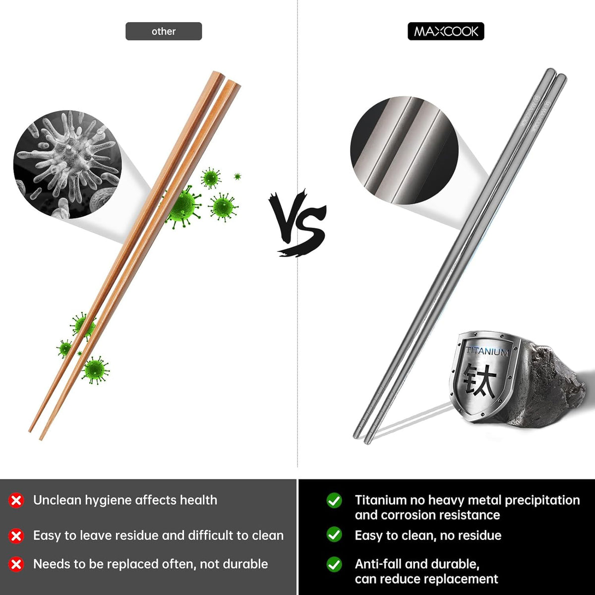 Pure Titanium Metal Chopsticks Reusable 5 Pairs Palillos Chinos Set High-end Tableware, Dishwasher Safe Light and Durable Chopsticks as Gift set
