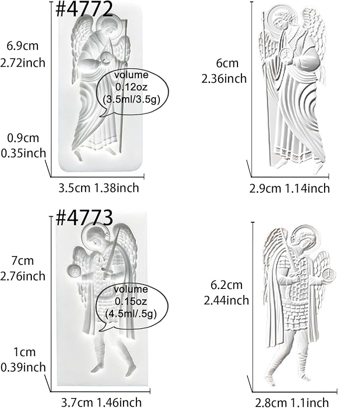 Art Molds for Polyclay Air Dry Clay Plaster, 2 Carved Archangel Symbols