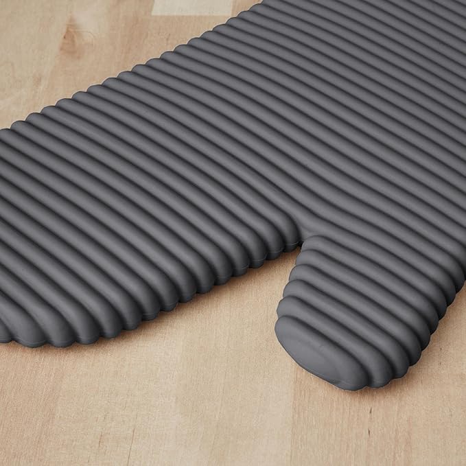 KITCHENAID Ribbed Soft Silicone Oven Mitt 2-Pack Set, 7.5"x13", Charcoal Grey